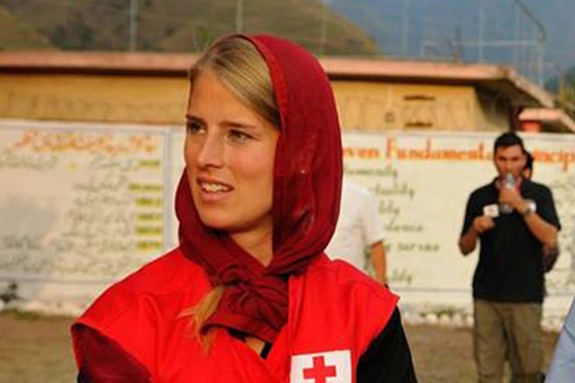 Hanna Line Jakobsen with a Red Cross vest