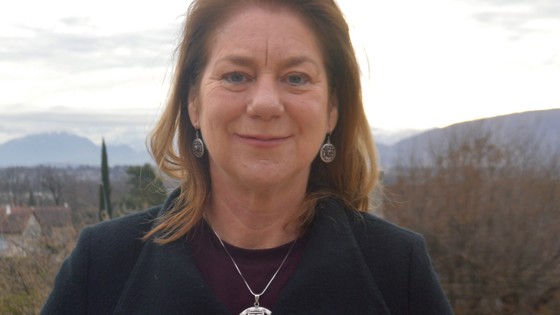 FIona Terry is smiling and looking inot the camera