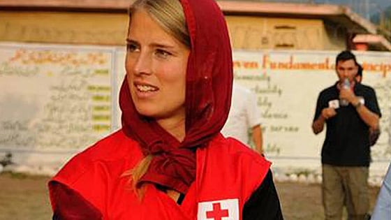 Hanna Line Jakobsen with a Red Cross vest