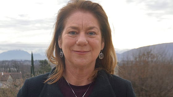 FIona Terry is smiling and looking inot the camera