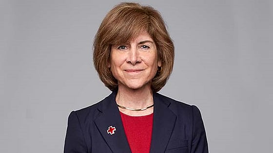 Photo of Gail McGovern of the American Red Cross in front of a grey background.