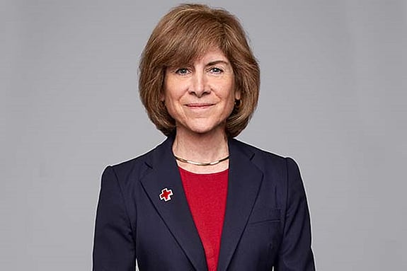 Photo of Gail McGovern of the American Red Cross in front of a grey background.